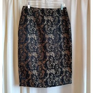 Worthington Skirt Size 10‎ Black Gold Jacquard Brocade Metallic Back Zipper